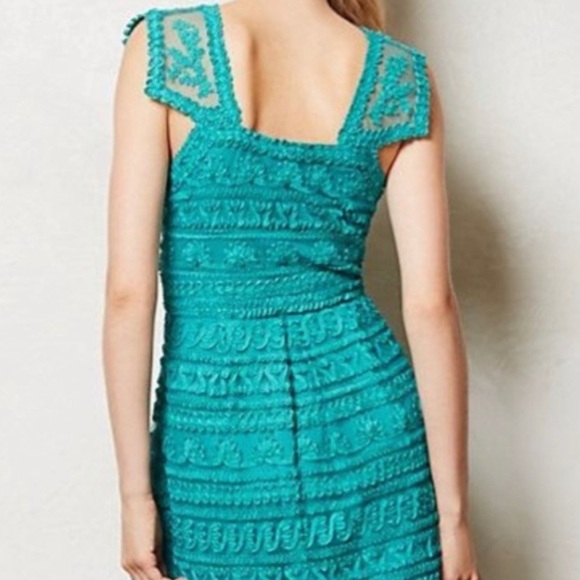 Yoana Baraschi Embroidered Ribbon Teal Dress - Size 4 - Picture 4 of 10